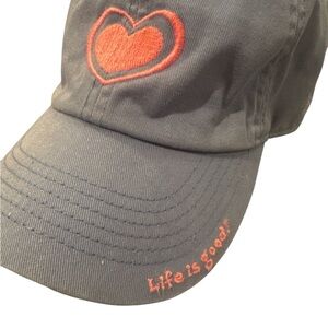 Chambray Cap with Pink Heart Embroidery